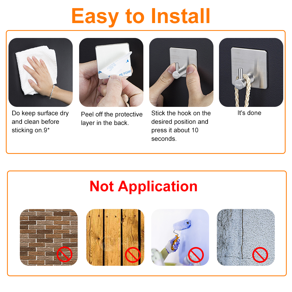 8 Pcs Ganchos de Baño Adhesivos 304 Acero Inoxidable 3M Autoadhesivo