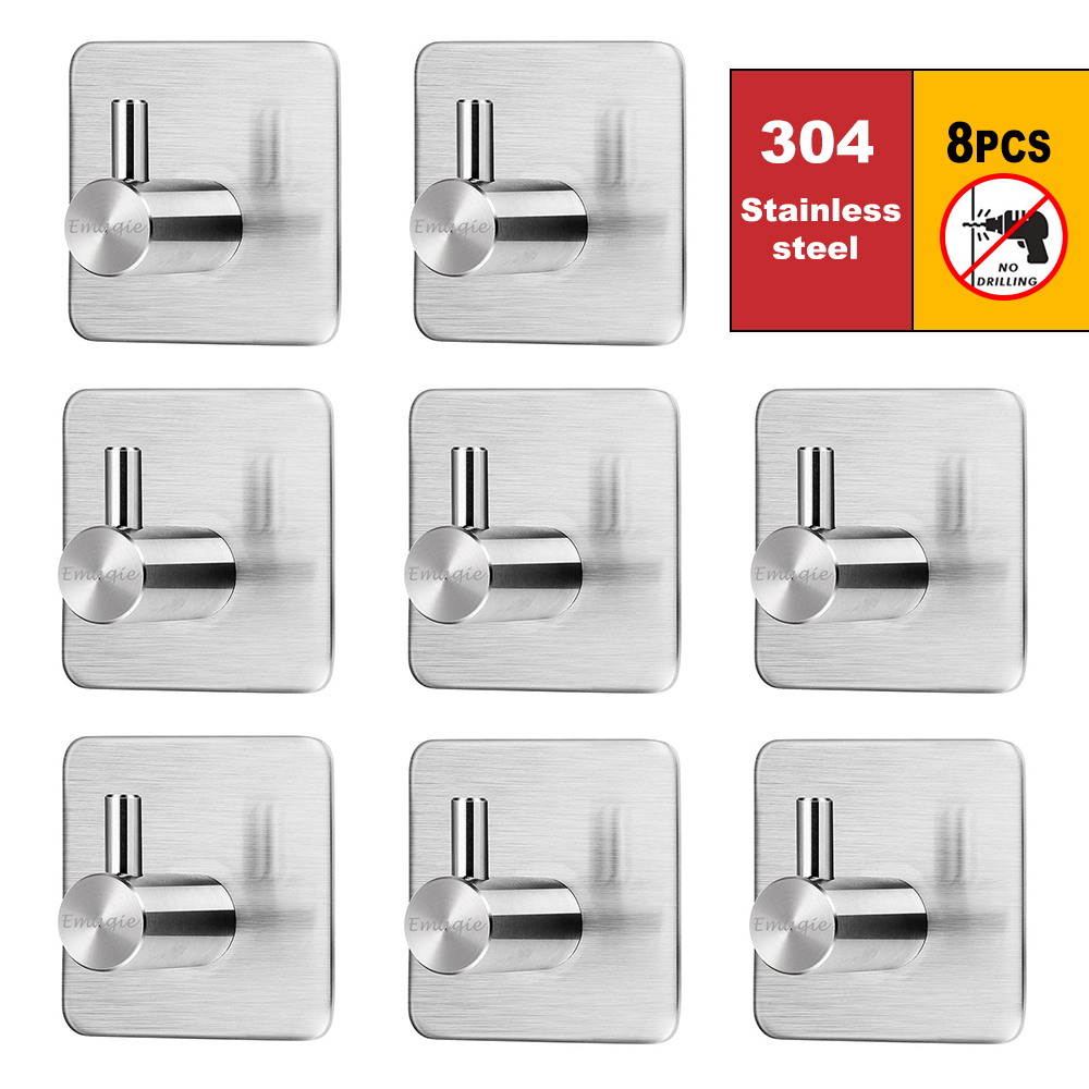 8 Pcs Ganchos de Baño Adhesivos 304 Acero Inoxidable 3M Autoadhesivo